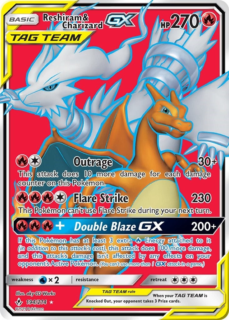 Image for Reshiram & Charizard GX (Full Art) (194/214) (SM - Unbroken Bonds) - Pokemon