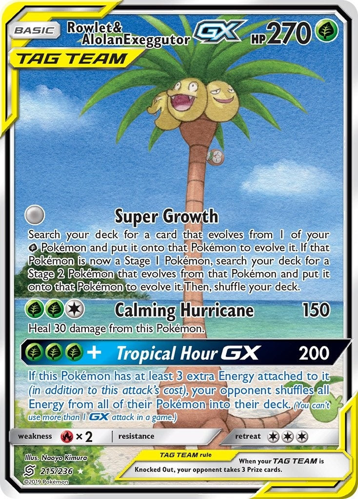 Image for Rowlet & Alolan Exeggutor GX (Alternate Full Art) (215/236) (SM - Unified Minds) - Pokemon