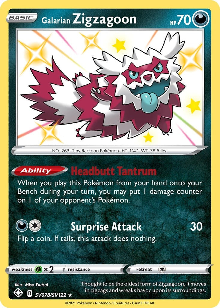Image for Galarian Zigzagoon (SV078/SV122) (Shining Fates: Shiny Vault) - Pokemon