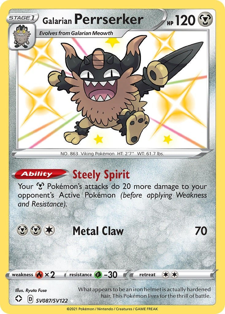 Image for Galarian Perrserker (SV087/SV122) (Shining Fates: Shiny Vault) - Pokemon