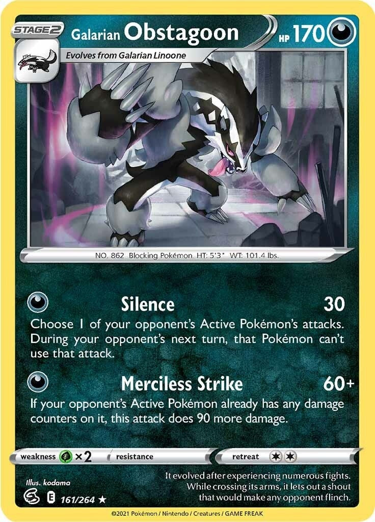 Image for Galarian Obstagoon (161/264) (SWSH08: Fusion Strike) - Pokemon