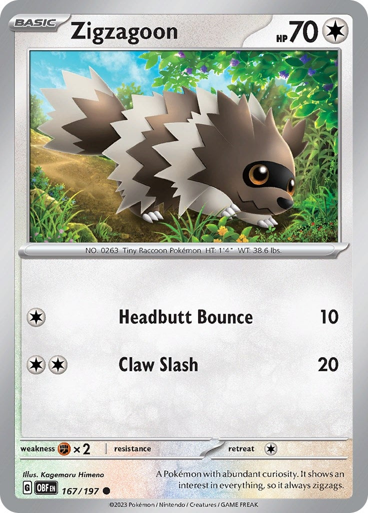 Image for Zigzagoon (167/197) (SV03: Obsidian Flames) - Pokemon