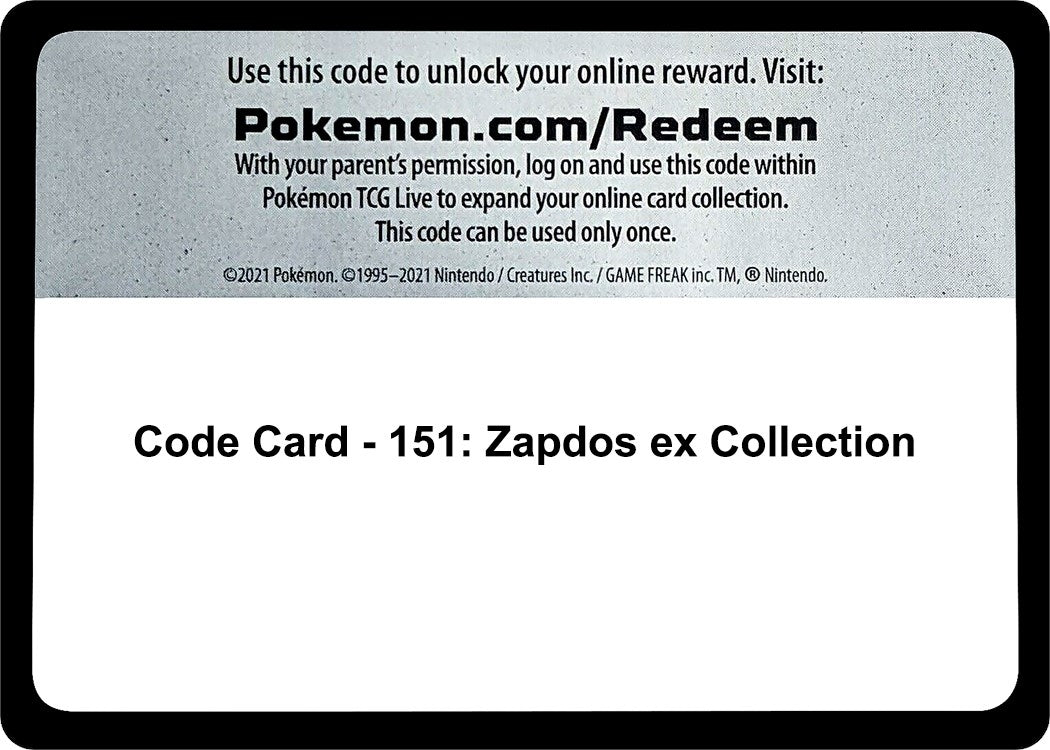 Image for Code Card - 151: Zapdos ex Collection (SV: Scarlet & Violet 151) - Pokemon