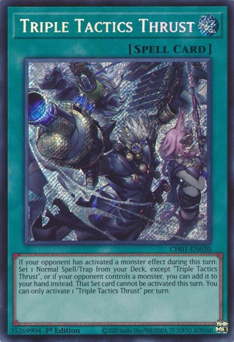 Image for Triple Tactics Thrust (Secret Rare) (CH01-EN030) (THE CHRONICLES DECK: The Fallen & The Virtuous (All-Foil Edition)) - YuGiOh