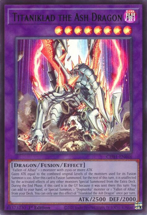 Image for Titaniklad the Ash Dragon (CH01-EN046) (THE CHRONICLES DECK: The Fallen & The Virtuous (All-Foil Edition)) - YuGiOh