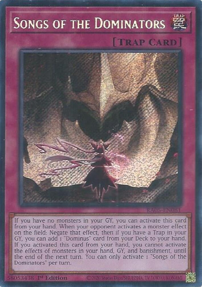 Image for Songs of the Dominators (Secret Rare) (RA05-EN081) (Rarity Collection 5) - YuGiOh