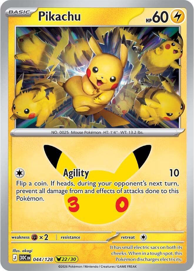Image for Pikachu (044/128) (ME: 30th Celebration) (30C) - Pokemon