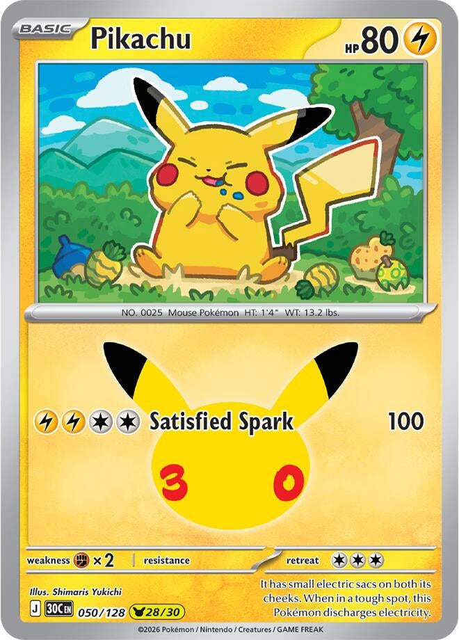 Image for Pikachu (050/128) (ME: 30th Celebration) (30C) - Pokemon