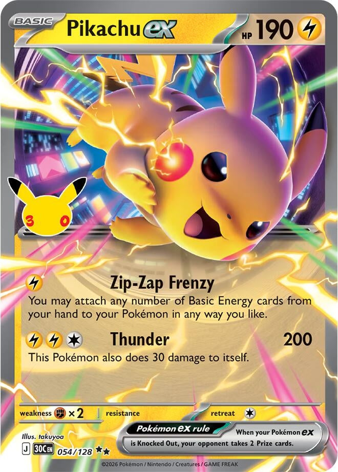 Image for Pikachu ex (054/128) (ME: 30th Celebration) (30C) - Pokemon
