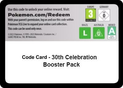 Image for Code Card - 30th Celebration Booster Pack (ME: 30th Celebration) (30C) - Pokemon