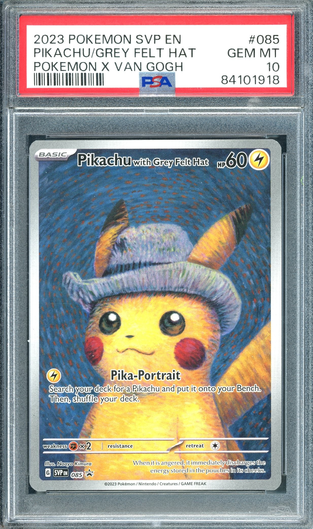 PSA 10 Pikachu x Van Gogh / Grey Felt Hat