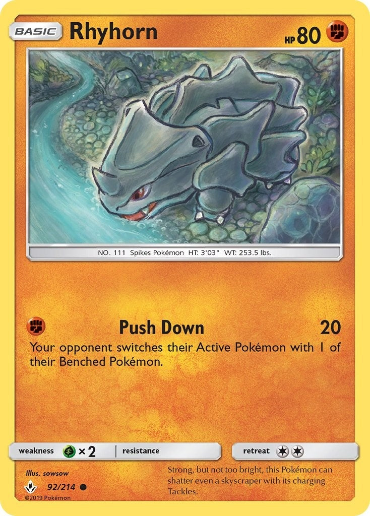 Image for Rhyhorn (92) (92/214) (SM - Unbroken Bonds) - Pokemon
