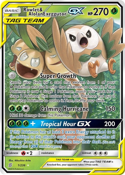Image for Rowlet & Alolan Exeggutor GX (1/236) (SM - Unified Minds) - Pokemon