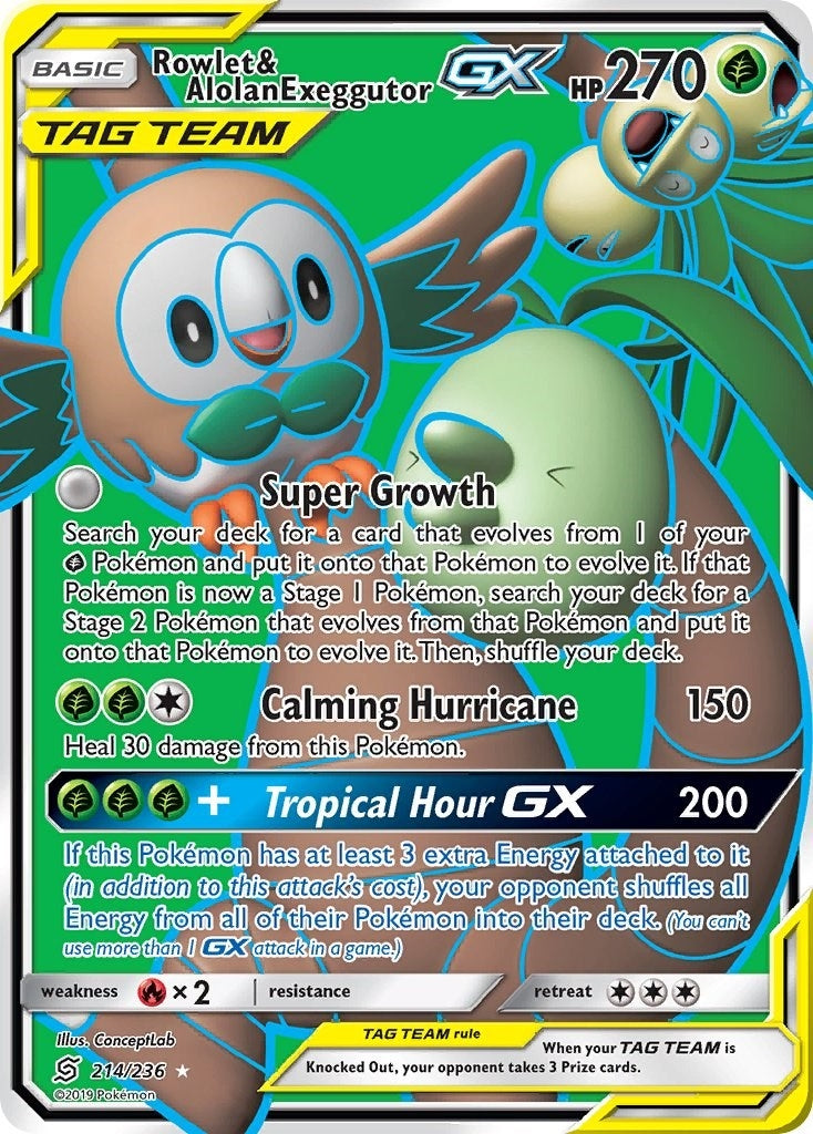 Image for Rowlet & Alolan Exeggutor GX (Full Art) (214/236) (SM - Unified Minds) - Pokemon