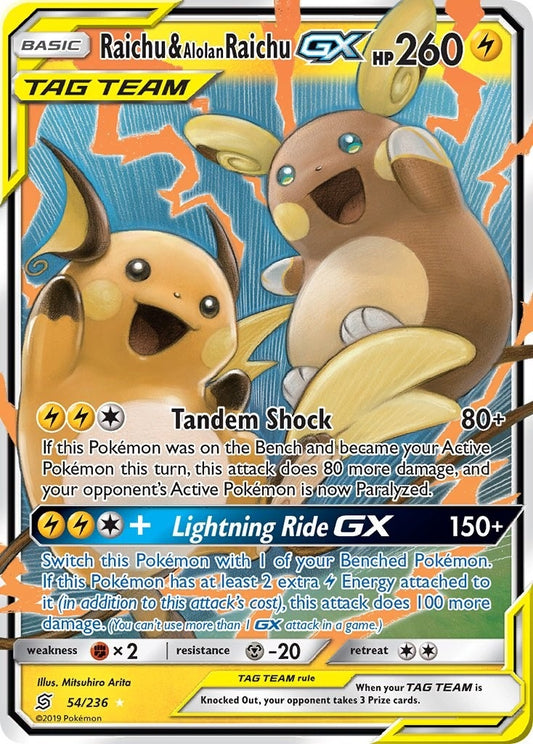 Image for Raichu & Alolan Raichu GX (54/236) (SM - Unified Minds) - Pokemon