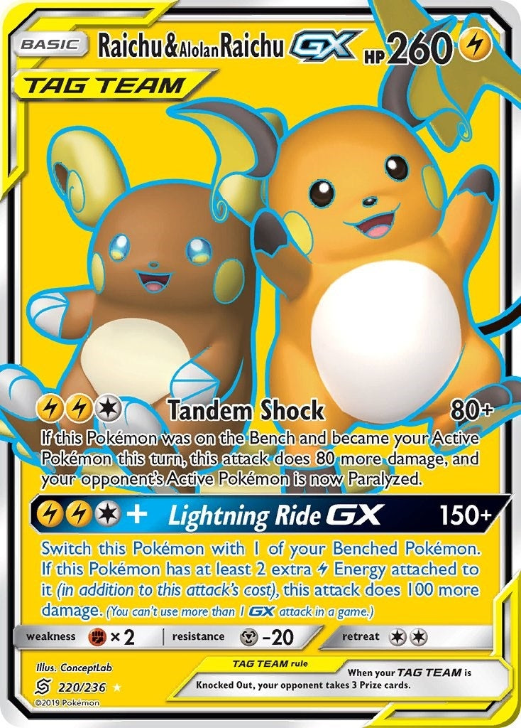 Image for Raichu & Alolan Raichu GX (Full Art) (220/236) (SM - Unified Minds) - Pokemon