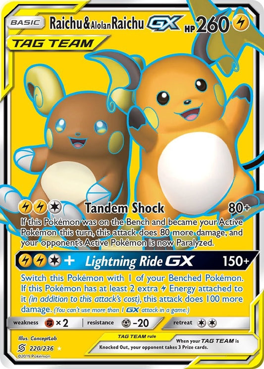 Image for Raichu & Alolan Raichu GX (Full Art) (220/236) (SM - Unified Minds) - Pokemon