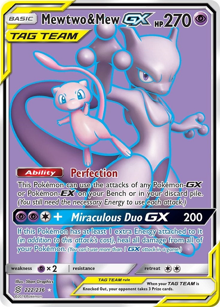 Image for Mewtwo & Mew GX (Full Art) (222/236) (SM - Unified Minds) - Pokemon