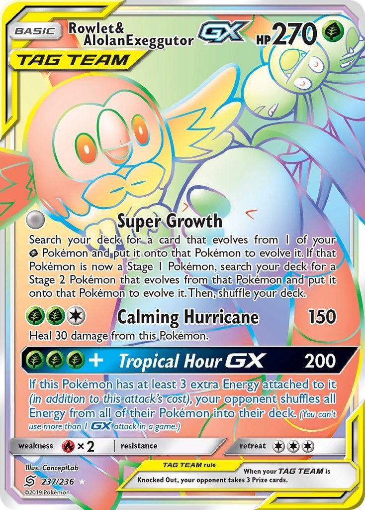 Image for Rowlet & Alolan Exeggutor GX (Secret) (237/236) (SM - Unified Minds) - Pokemon
