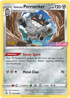 Image for Galarian Perrserker - SWSH008 (Prerelease) [Staff] (SWSH008) (SWSH: Sword & Shield Promo Cards) - Pokemon