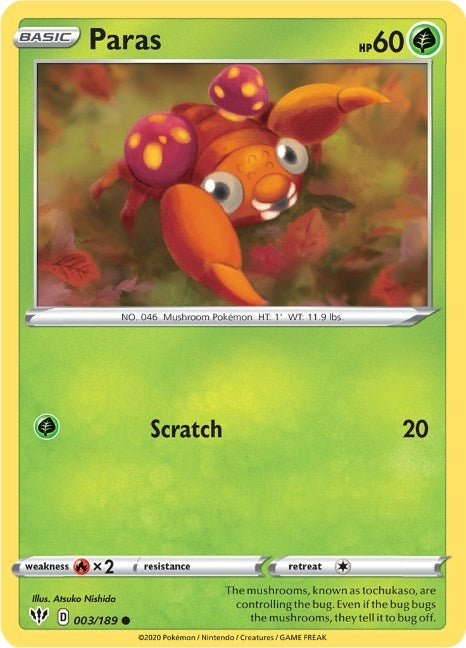 Image for Paras (003/189) (SWSH03: Darkness Ablaze) - Pokemon