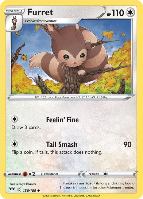 Image for Furret (136/189) (SWSH03: Darkness Ablaze) - Pokemon