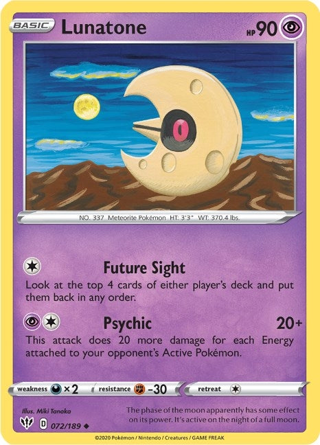 Image for Lunatone (072/189) (SWSH03: Darkness Ablaze) - Pokemon