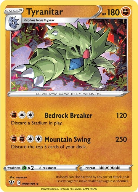 Image for Tyranitar (088/189) (SWSH03: Darkness Ablaze) - Pokemon