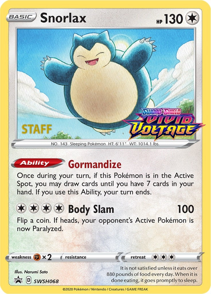 Image for Snorlax - SWSH068 (Prerelease) [Staff] (SWSH068) (SWSH: Sword & Shield Promo Cards) - Pokemon