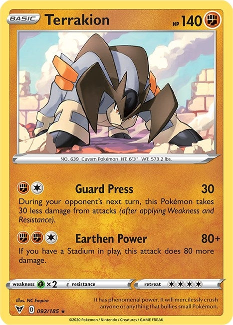 Image for Terrakion (092/185) (SWSH04: Vivid Voltage) - Pokemon
