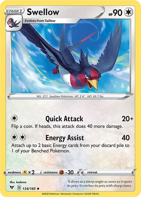 Image for Swellow (134/185) (SWSH04: Vivid Voltage) - Pokemon