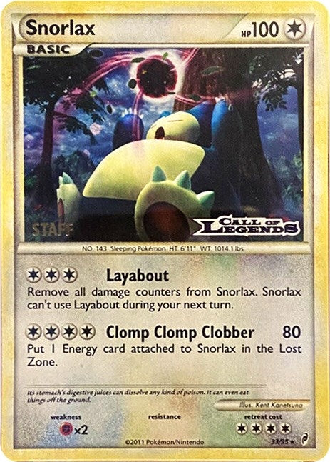 Image for Snorlax - 33/95 (Prerelease) [Staff] (33/95) (Nintendo Promos) - Pokemon