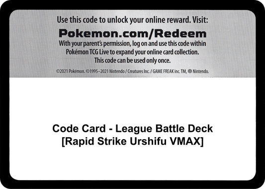 Image for Code Card - League Battle Deck [Rapid Strike Urshifu VMAX] (Miscellaneous Cards & Products) - Pokemon