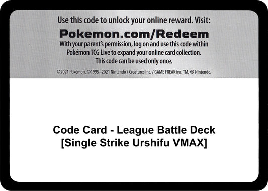 Image for Code Card - League Battle Deck [Single Strike Urshifu VMAX] (Miscellaneous Cards & Products) - Pokemon