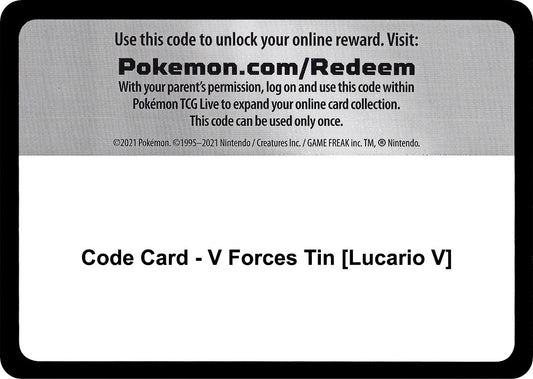 Image for Code Card - V Forces Tin [Lucario V] (Miscellaneous Cards & Products) - Pokemon