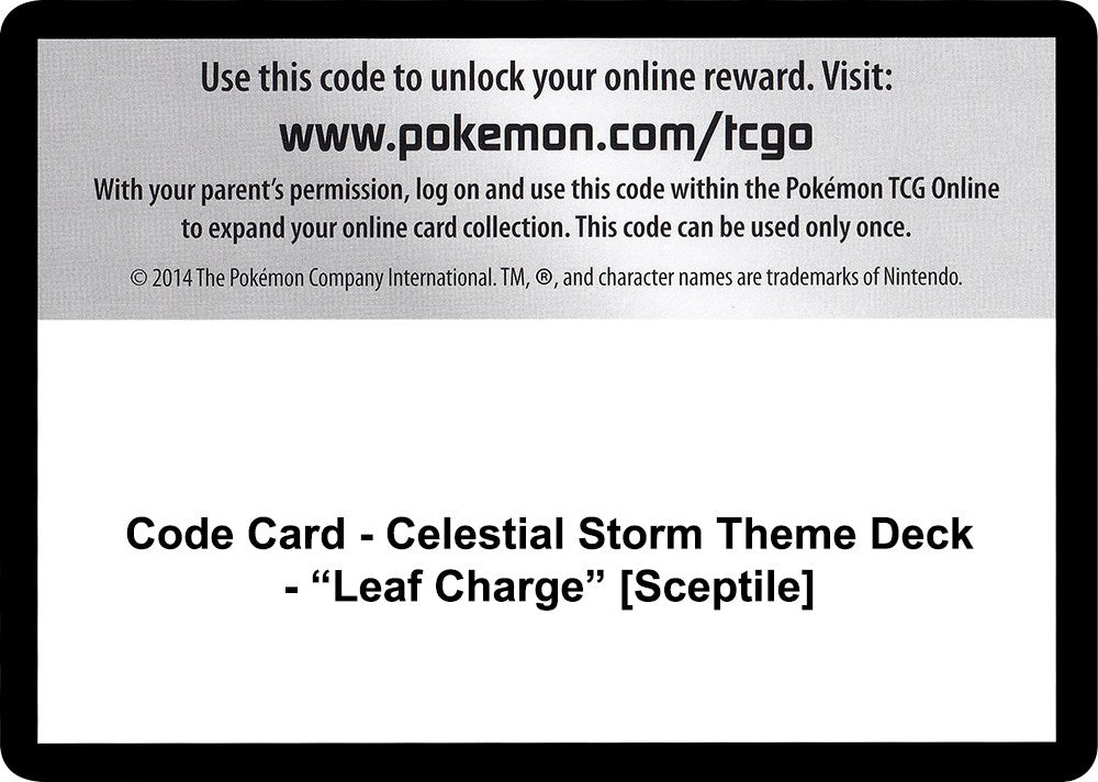 Image for Code Card - Celestial Storm Theme Deck - "Leaf Charge" [Sceptile] (SM - Celestial Storm) - Pokemon