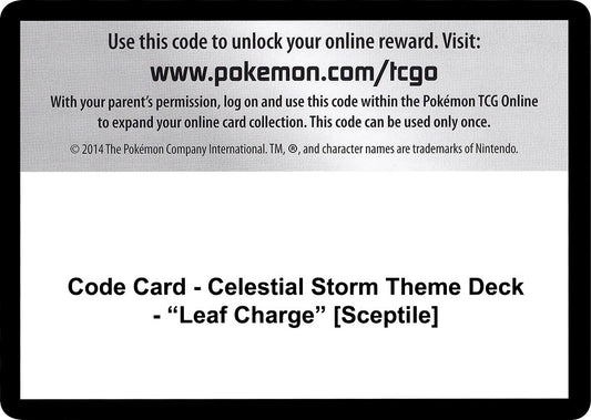 Image for Code Card - Celestial Storm Theme Deck - "Leaf Charge" [Sceptile] (SM - Celestial Storm) - Pokemon
