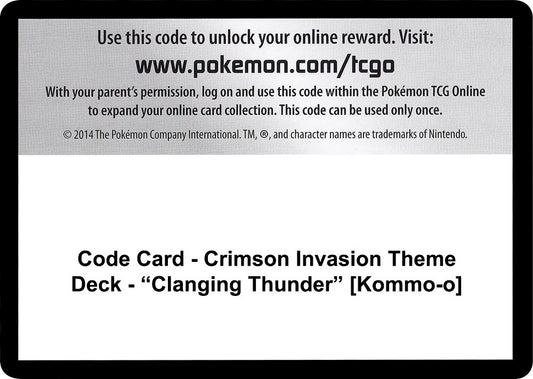 Image for Code Card - Crimson Invasion Theme Deck - "Clanging Thunder" [Kommo-o] (SM - Crimson Invasion) - Pokemon