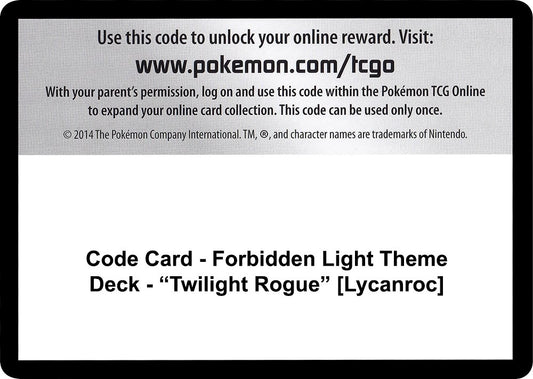 Image for Code Card - Forbidden Light Theme Deck - "Twilight Rogue" [Lycanroc] (SM - Forbidden Light) - Pokemon