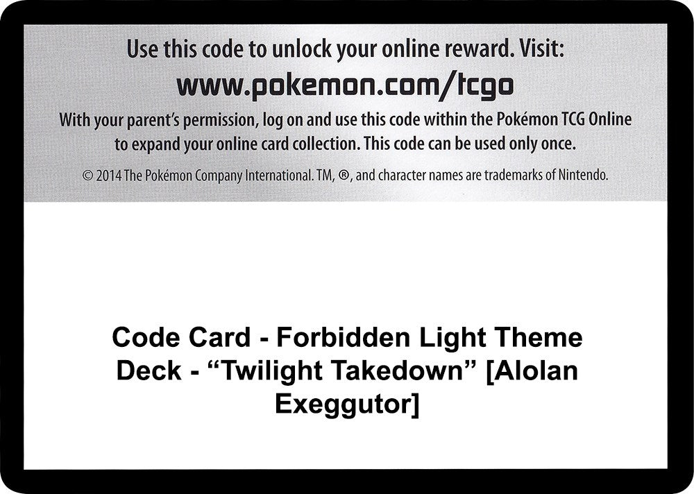 Image for Code Card - Forbidden Light Theme Deck - "Twilight Takedown" [Alolan Exeggutor] (SM - Forbidden Light) - Pokemon