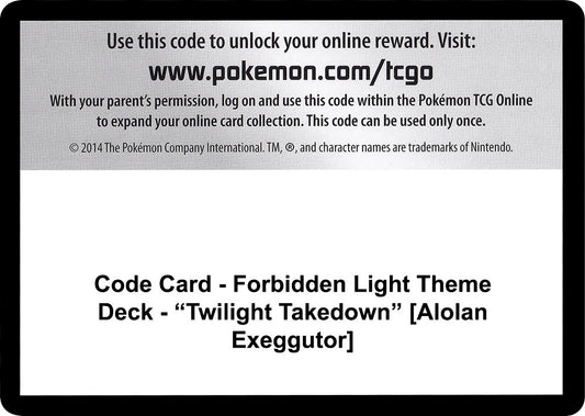 Image for Code Card - Forbidden Light Theme Deck - "Twilight Takedown" [Alolan Exeggutor] (SM - Forbidden Light) - Pokemon
