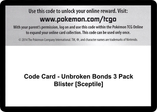 Image for Code Card - Unbroken Bonds 3 Pack Blister [Sceptile] (SM - Unbroken Bonds) - Pokemon