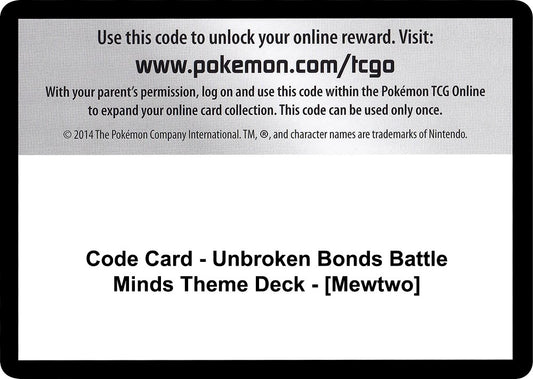 Image for Code Card - Unbroken Bonds Battle Minds Theme Deck - [Mewtwo] (SM - Unbroken Bonds) - Pokemon