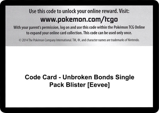 Image for Code Card - Unbroken Bonds Single Pack Blister [Eevee] (SM - Unbroken Bonds) - Pokemon