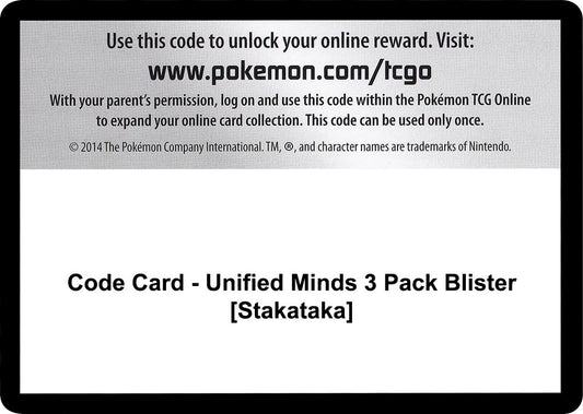 Image for Code Card - Unified Minds 3 Pack Blister [Stakataka] (SM - Unified Minds) - Pokemon