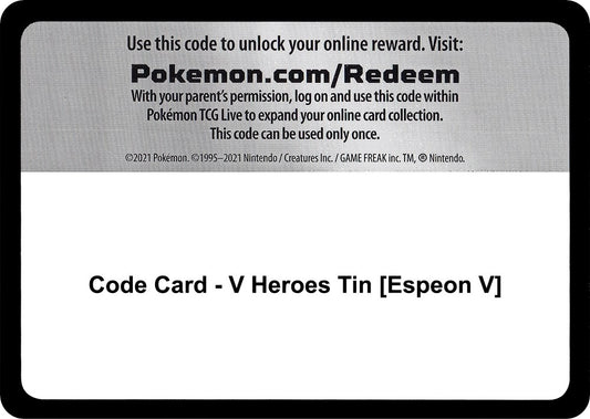 Image for Code Card - V Heroes Tin [Espeon V] (Miscellaneous Cards & Products) - Pokemon
