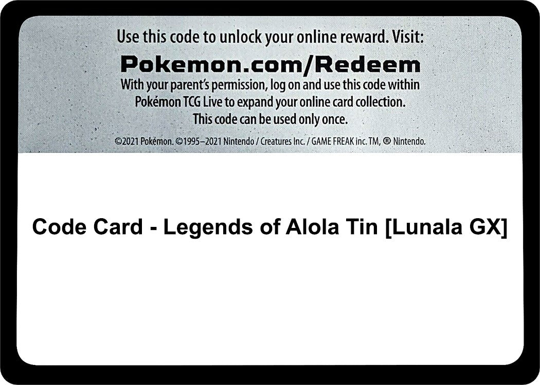 Image for Code Card - Legends of Alola Tin [Lunala GX] (SM Base Set) - Pokemon