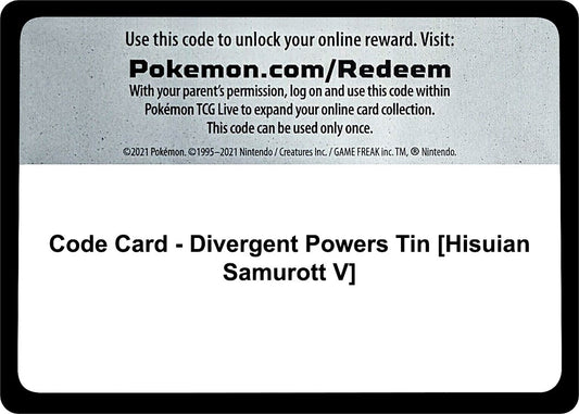 Image for Code Card - Divergent Powers Tin [Hisuian Samurott V] (Miscellaneous Cards & Products) - Pokemon