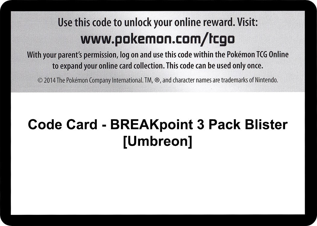 Image for Code Card - BREAKpoint 3 Pack Blister [Umbreon] (XY - BREAKpoint) - Pokemon