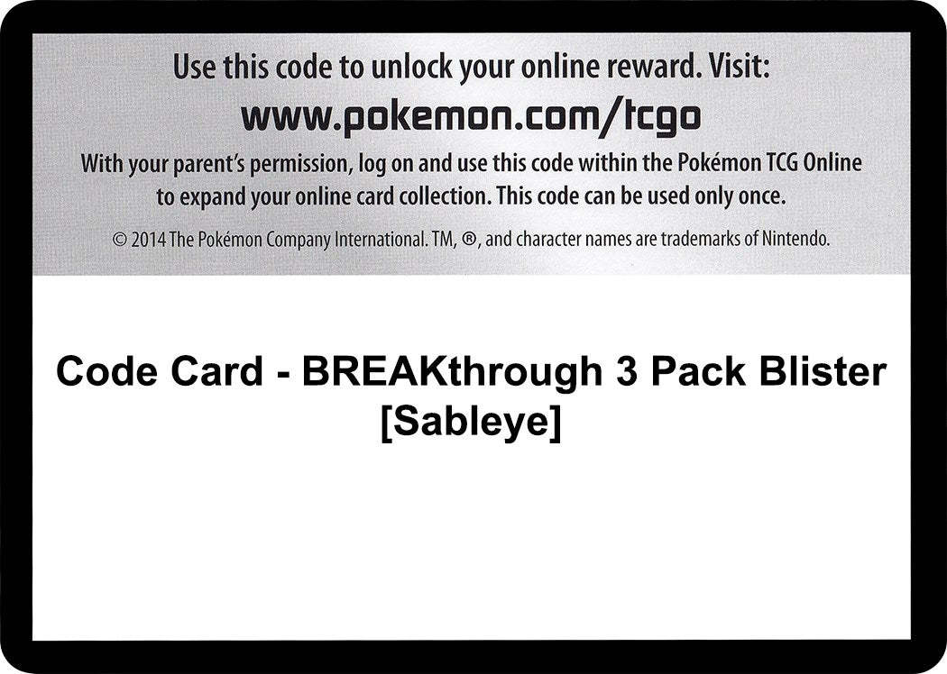 Image for Code Card - BREAKthrough 3 Pack Blister [Sableye] (XY - BREAKthrough) - Pokemon